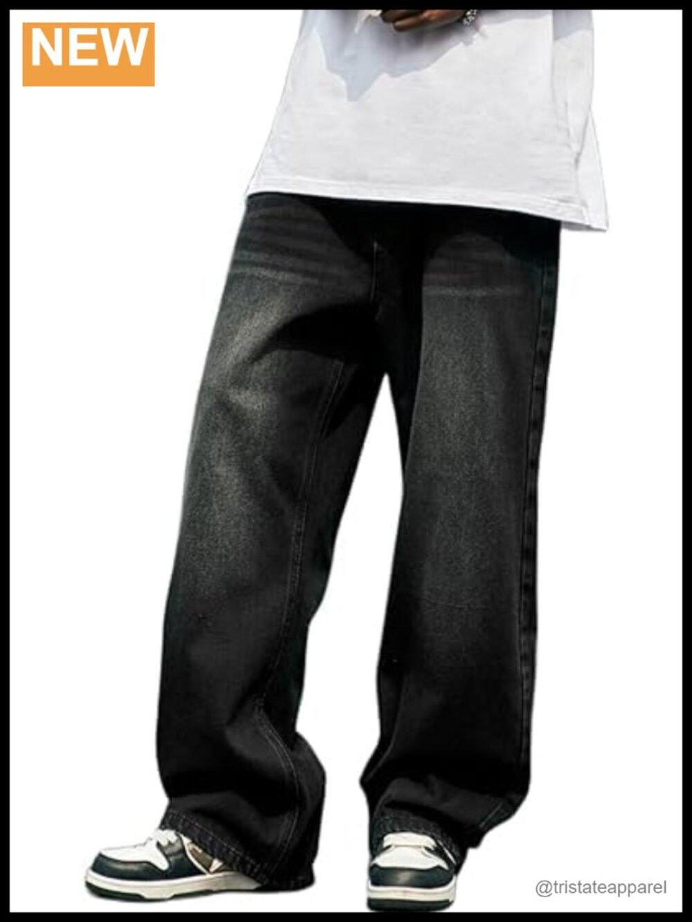 Mens Y2k Baggy Skater Jeans Vintage Plain Wide Leg Loose Fit Denim Pants